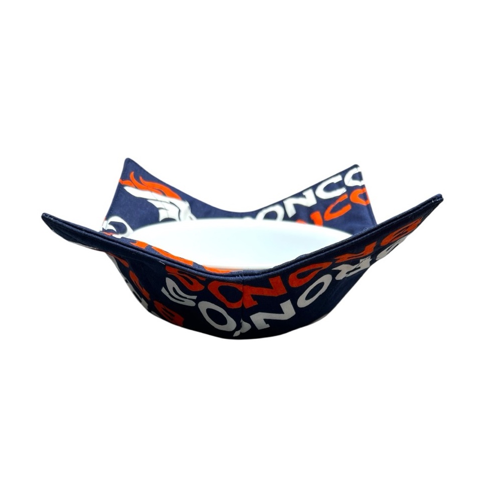 Denver Broncos Hand Crafted Bowl Cozy Reversible NFL Bowl Holder Microwave Safe - Picture 6 of 14